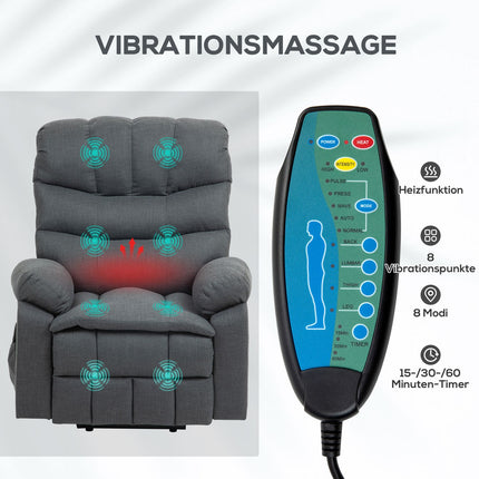 Fauteuil inclinable électrique avec releveur et massage, tissu gris foncé