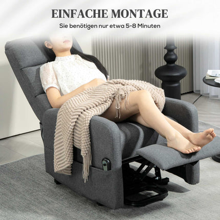 Elektrischer Relaxsessel mit Aufstehhilfe, Fernbedienung, Leinenoptik, Grau