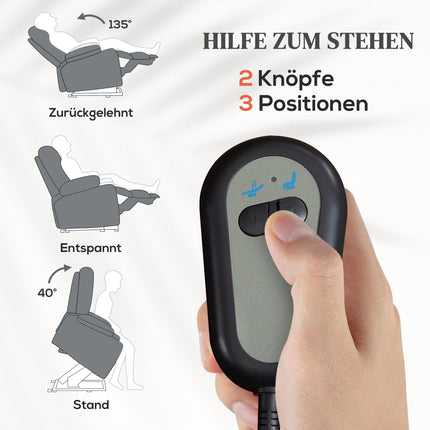 Elektrischer Relaxsessel mit Aufstehhilfe, Fernbedienung, Leinenoptik, Grau