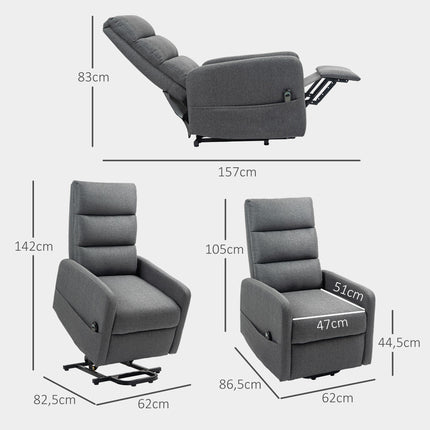 Elektrischer Relaxsessel mit Aufstehhilfe, Fernbedienung, Leinenoptik, Grau