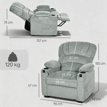Fauteuil inclinable électrique avec port USB et mémorisation des positions, gris