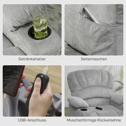 Fauteuil inclinable électrique avec port USB et mémorisation des positions, gris