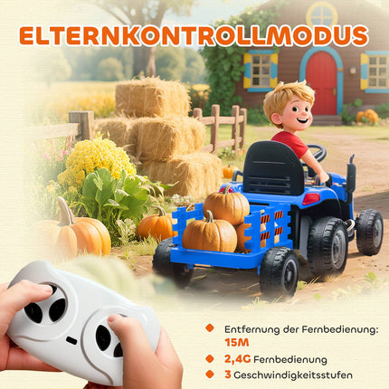 Electric Ride-On Tractor for Kids, Remote Control, Ages 3-8, Blue