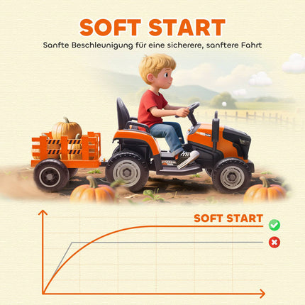 Electric Ride-On Tractor for Kids, Remote Control, Ages 3-8, Orange