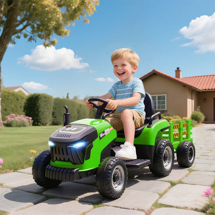 Tracteur électrique à conducteur porté avec télécommande, 3-8 ans, vert