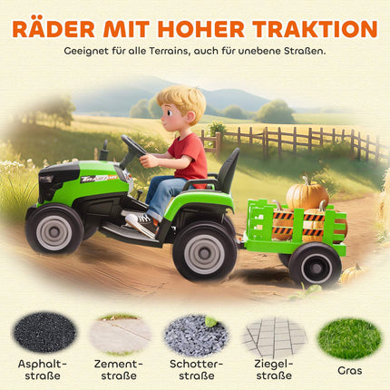 Tracteur électrique à conducteur porté avec télécommande, 3-8 ans, vert