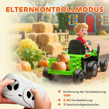 Tracteur électrique à conducteur porté avec télécommande, 3-8 ans, vert