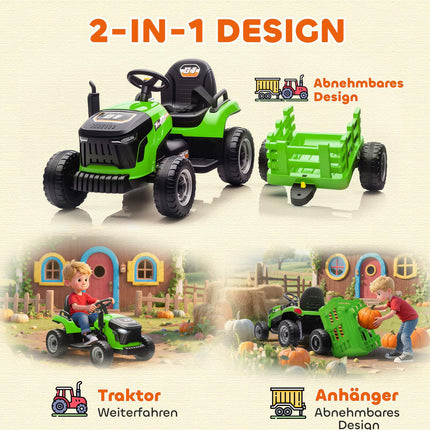 Tracteur électrique à conducteur porté avec télécommande, 3-8 ans, vert