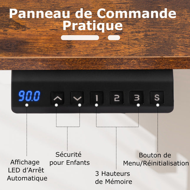 Bureau assis-debout électrique 120 x 60 cm, hauteur réglable de 73 à 122 cm