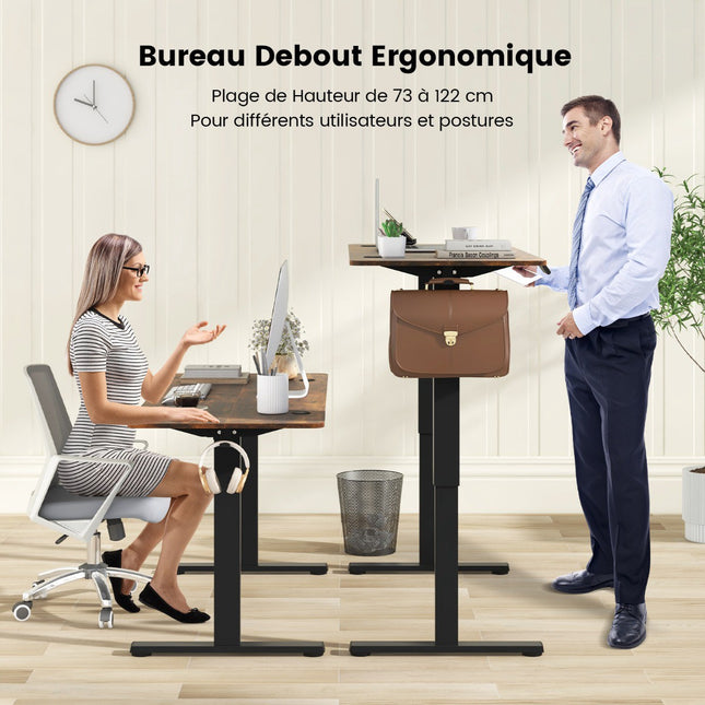 Bureau assis-debout électrique 140 x 60 cm, réglages mémorisables