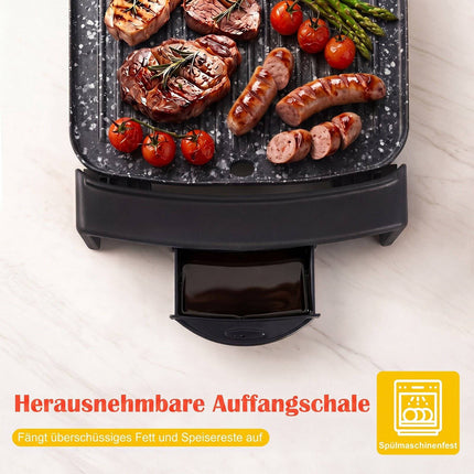 Elektrischer Tischgrill, 2150 W, Zwei-Zonen-Grill, Antihaftbeschichtung, 44 x 24 cm