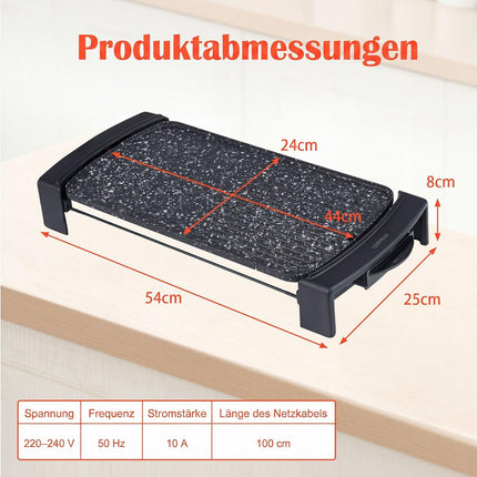 Elektrischer Tischgrill, 2150 W, Zwei-Zonen-Grill, Antihaftbeschichtung, 44 x 24 cm