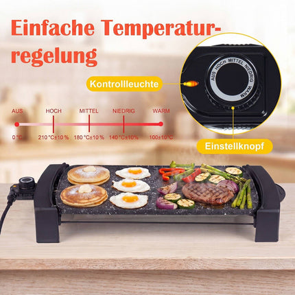 Elektrischer Tischgrill, 2150 W, Zwei-Zonen-Grill, Antihaftbeschichtung, 44 x 24 cm