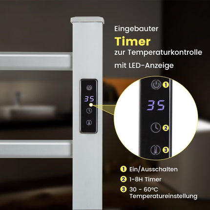 Chauffe-serviettes électrique, minuterie 8 heures, protection contre la surchauffe