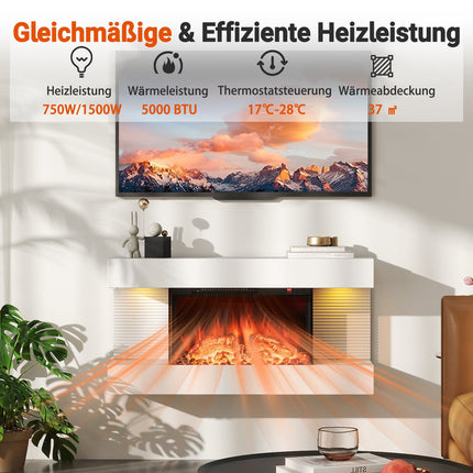 Elektrischer Wandkamin mit Heizung & LED-Beleuchtung