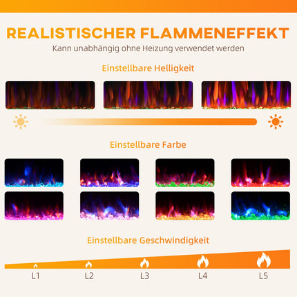 Cheminée électrique murale, flammes réglables, minuterie