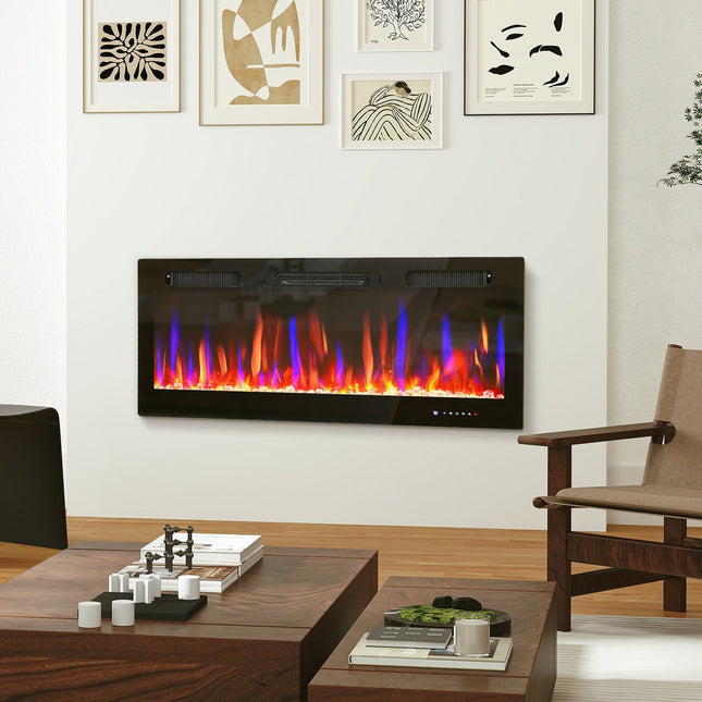 Cheminée électrique murale, flammes réglables, minuterie