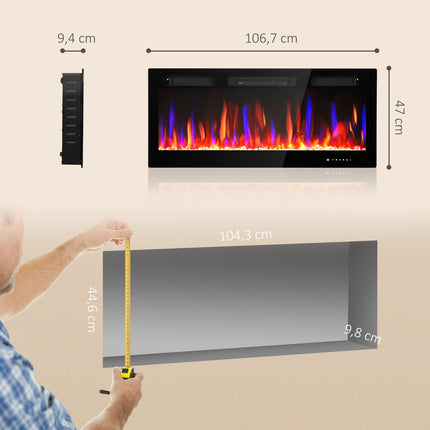 Cheminée électrique murale, flammes réglables, minuterie