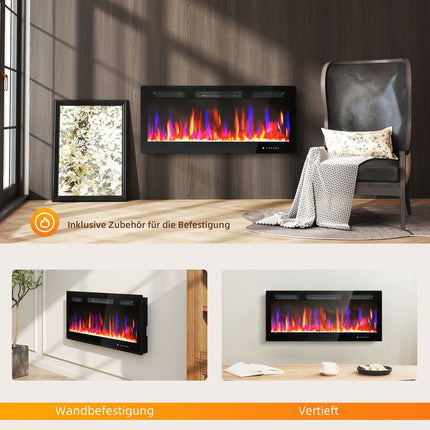 Cheminée électrique murale, flammes réglables, minuterie