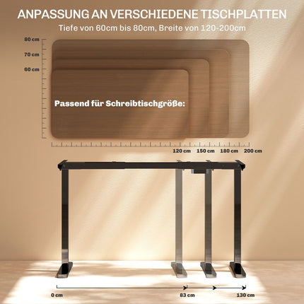 Höhenverstellbares elektrisches Schreibtischgestell, Stahl, Schwarz