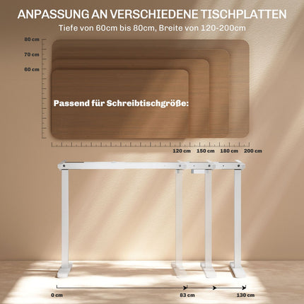 Elektrisches höhenverstellbares Schreibtischgestell, Stahl, Weiß