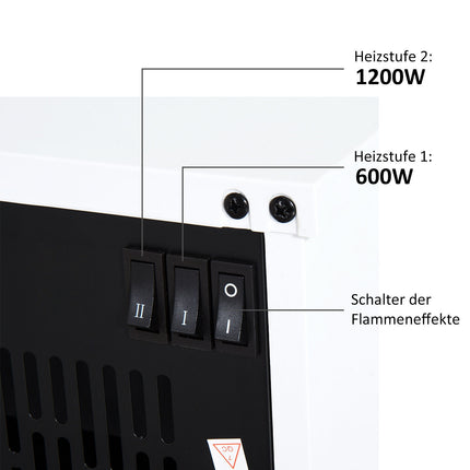 Elektrokamin mit Flammeneffekt, 1200W, Weiß