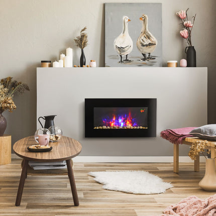 Electric wall fireplace, Remote control, LED Flame, Black