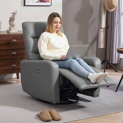 Fauteuil TV inclinable électrique avec fonction d'inclinaison, fonction berçante, ports USB et USB-C, fauteuil inclinable rotatif avec dossier réglable, pour salon, gris