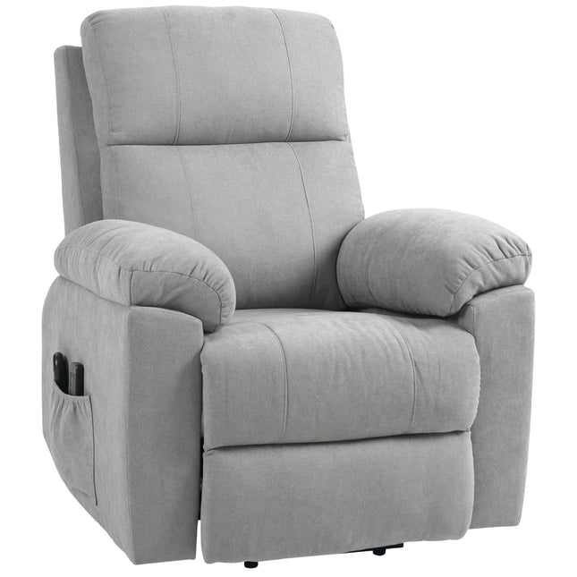 Electric recliner with massage, light gray linen