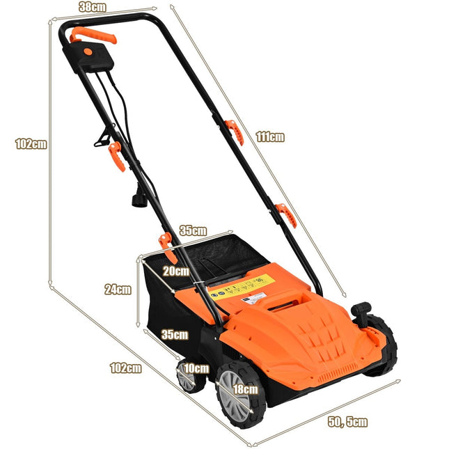 Scarificateur électrique aérateur de pelouse 1500W scarificateur et aérateur 2 en 1 104,5 x 51 x 103 cm orange
