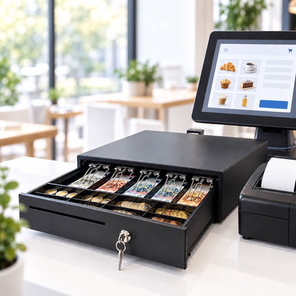 Electronic Cash Drawer with 8 Coin and 5 Note Compartments, RJ12, Black