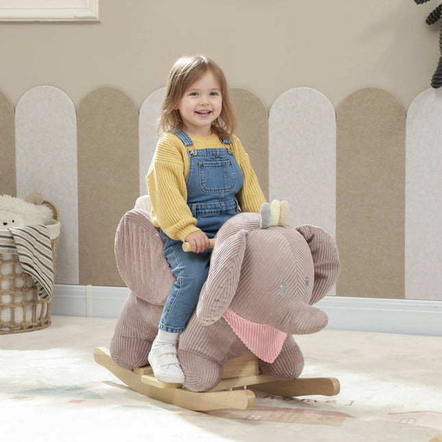 Éléphant à bascule avec sons, structure en bois, 18 mois à 3 ans, marron