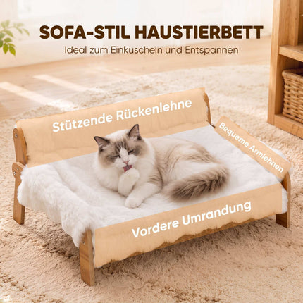 Lit surélevé pour chat avec cadre en bois et housse en peluche amovible