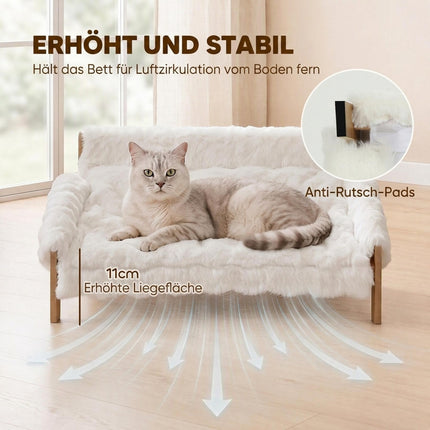 Lit surélevé pour chat avec cadre en bois et housse en peluche amovible