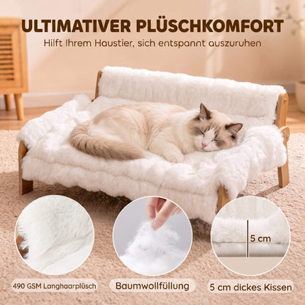 Lit surélevé pour chat avec cadre en bois et housse en peluche amovible