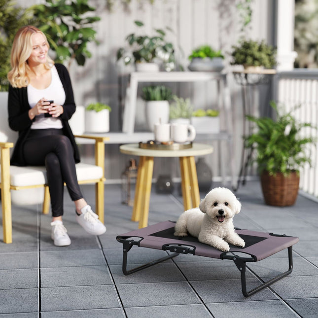 Lit surélevé pour chien, lit pliable pour animal domestique, chaise longue d'extérieur avec design en maille, respirant pour chiens de petite et moyenne taille, café Oxford 75 x 51 x 18 cm |