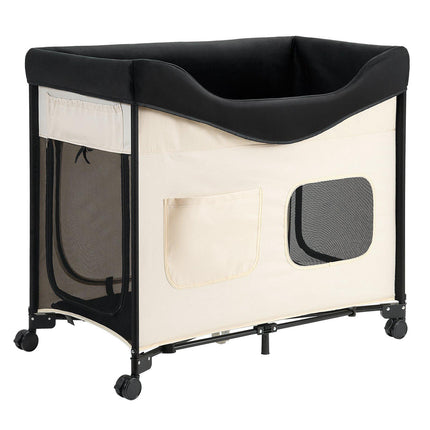 Elevated Dog Bed With Wheels, Foldable, Storage, L Beige