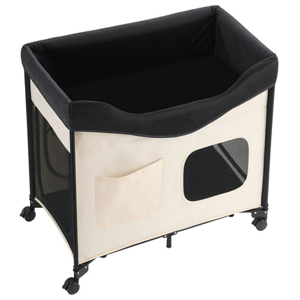 Elevated Dog Bed With Wheels, Foldable, Storage, L Beige