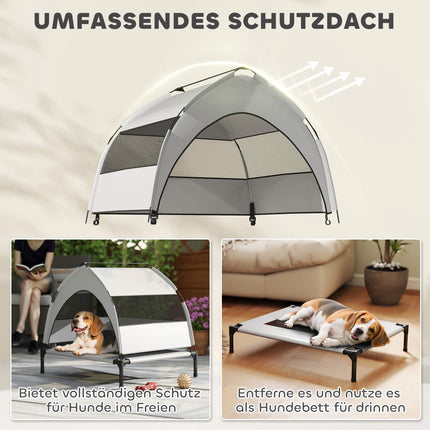 Erhöhtes Hundebett mit Überdachung, atmungsaktives Netz, tragbar