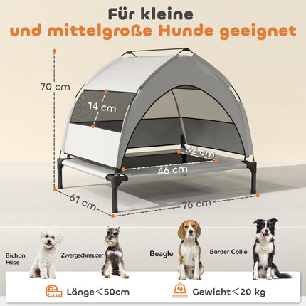 Erhöhtes Hundebett mit Überdachung, atmungsaktives Netz, tragbar