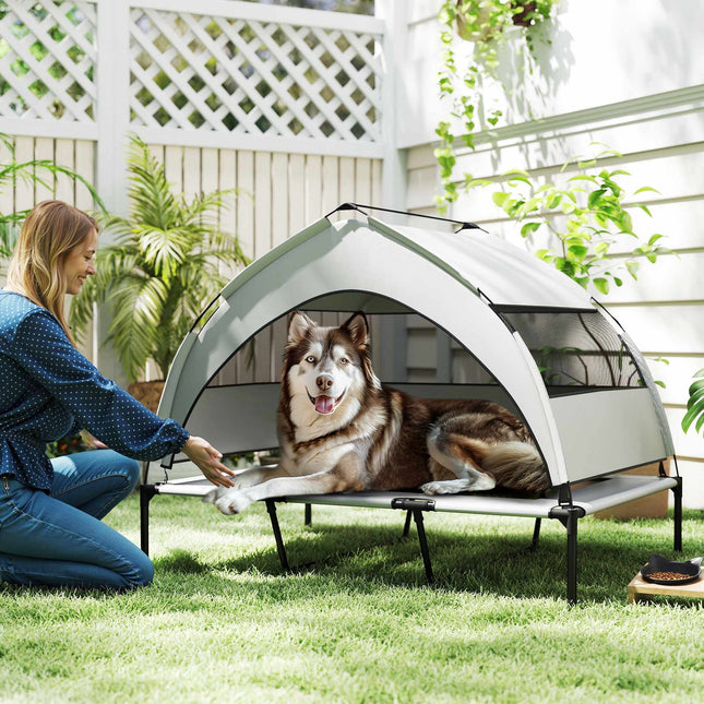 Lit surélevé pour chien avec auvent, maille respirante, portable