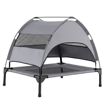 Lit surélevé pour chien avec auvent amovible – Gris