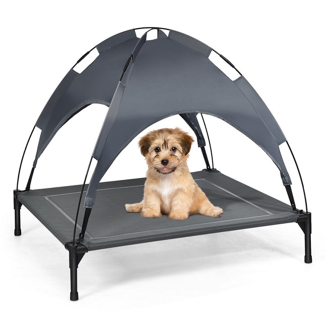 Lit surélevé pour chien avec auvent amovible, 90 x 81 x 86 cm, gris