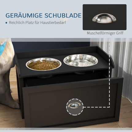 Support surélevé pour gamelles pour chien avec tiroir de rangement, acier inoxydable