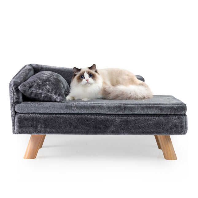 Canapé-lit surélevé pour animaux de compagnie avec coussin amovible, gris