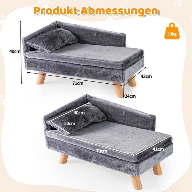 Canapé-lit surélevé pour animaux de compagnie avec coussin amovible, gris