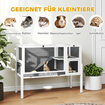 Erhöhter Kleintierstall für Kaninchen und Hamster, Holz & Metall