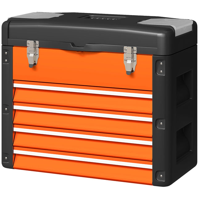 Boîte à outils vide, 49,7 x 25,3 x 40,7 cm, boîte à outils avec 4 tiroirs, mini boîte en acier orange