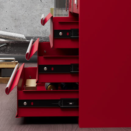 Boîte à outils vide, boîte à outils 51x22x32cm avec 3 tiroirs, compartiment de rangement supérieur, poignée, boîte à outils avec serrure, acier, rouge