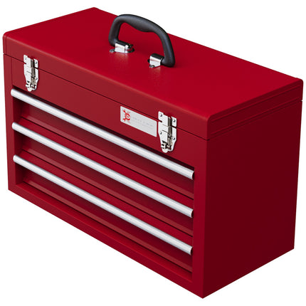 Boîte à outils vide, boîte à outils 51x22x32cm avec 3 tiroirs, compartiment de rangement supérieur, poignée, boîte à outils avec serrure, acier, rouge